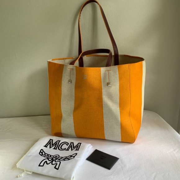 MCM Handbags - MCM Ilse East West Canvas Tote Bag, Gold/White